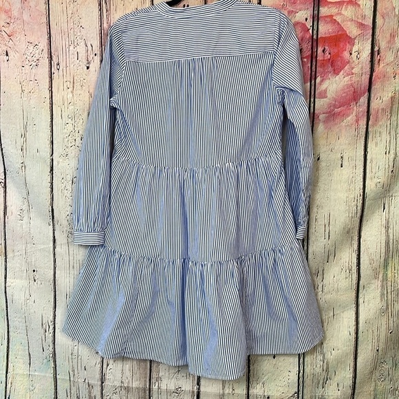 J.Crew Tiered 98% Cotton Pinstriped Mini Dress with Pockets - Picture 2 of 3